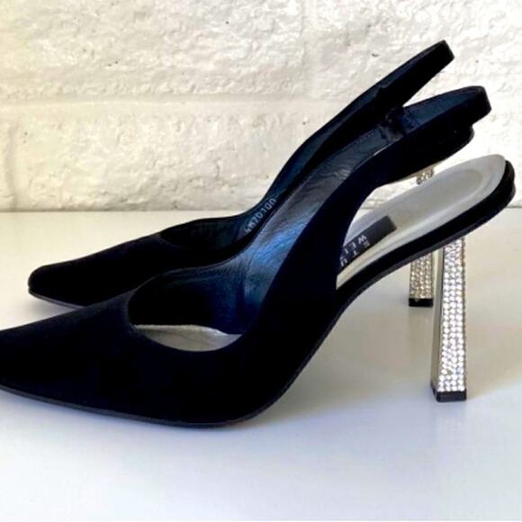 Stuart Weitzman Black Slingback Pumps with a Sparkle Spike Heel Size 5.5 - Picture 2 of 12